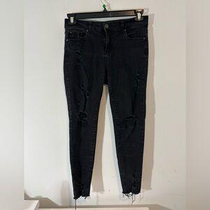 Enjean Size 11 Distressed Black Skinny Straight Legs Frayed Bottom Casual